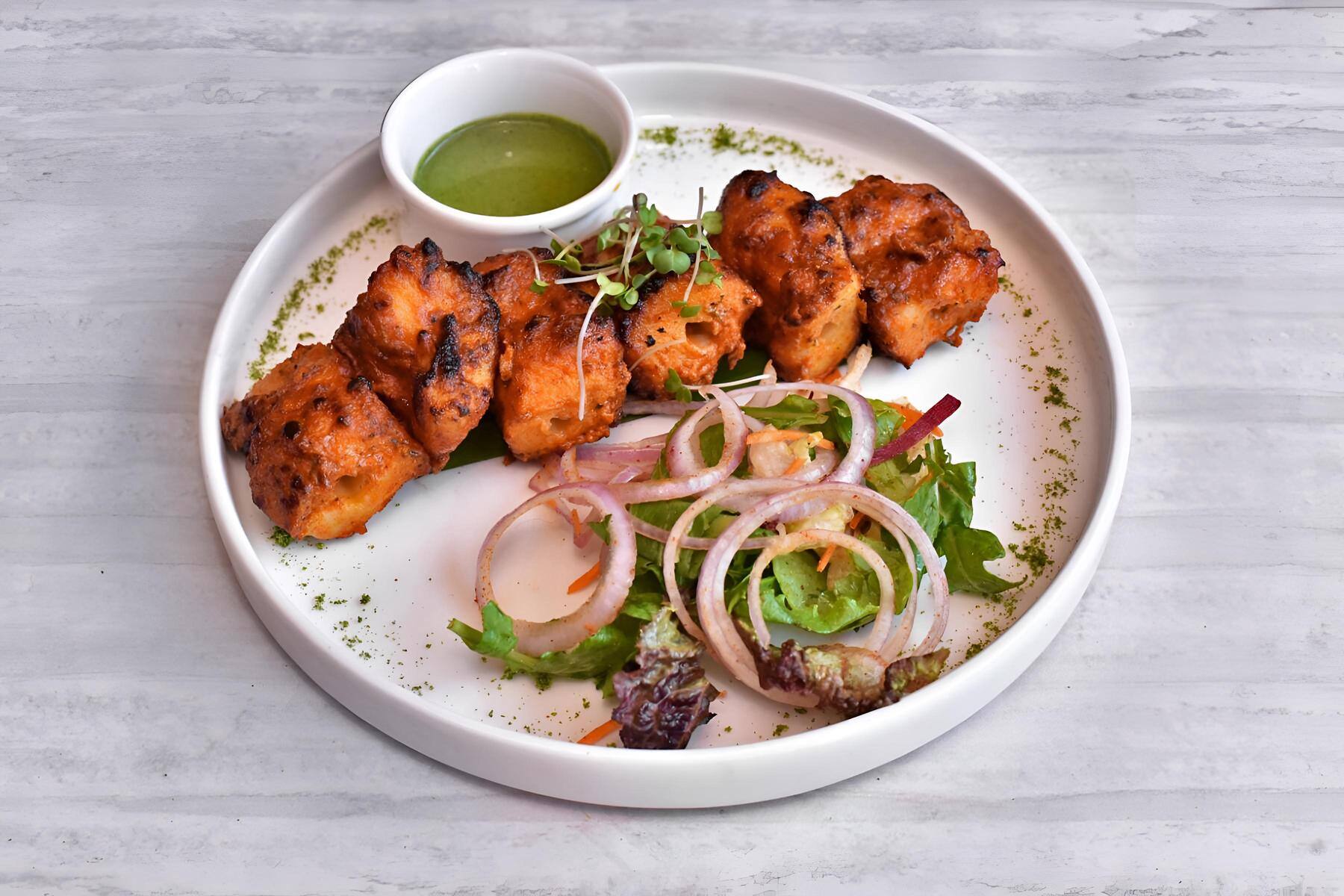 Clean modern multi-cuisine casual-dining — supporting dish in this style