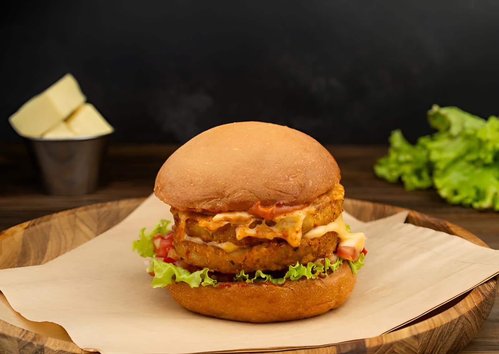 Bold casual American grill diner — dish photographed in this style